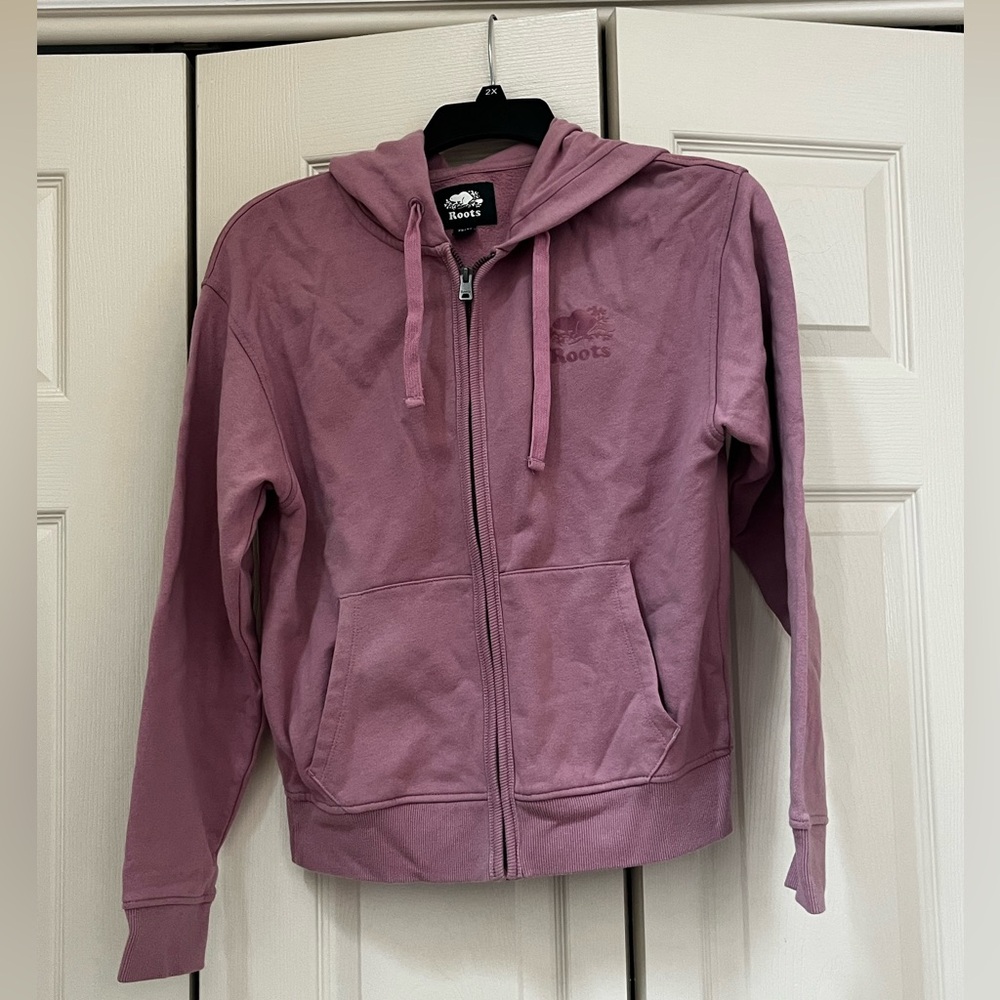 EUC - Roots Canada Organic Original Relaxed
Full Zip Hoodie - Mauve - Womans XS